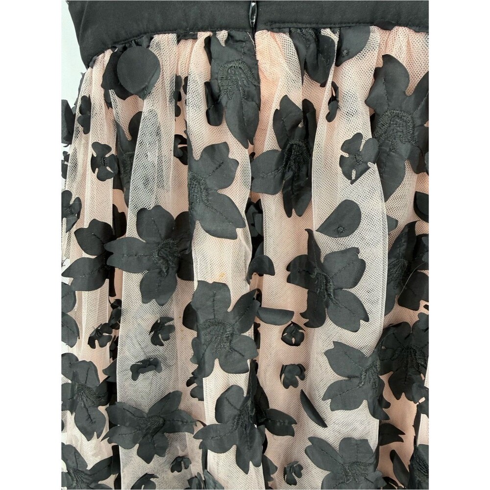 Anthropologie Strappy Floral Floral Appliqúe Tulle Midi Dress | Black /Blush | 0 - Picture 8 of 12